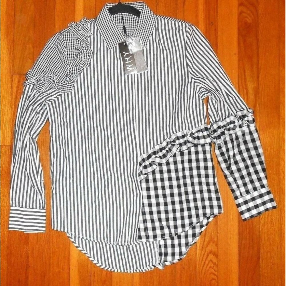 WHY DRESS Black & White Plaid Check St Ruffle Trim